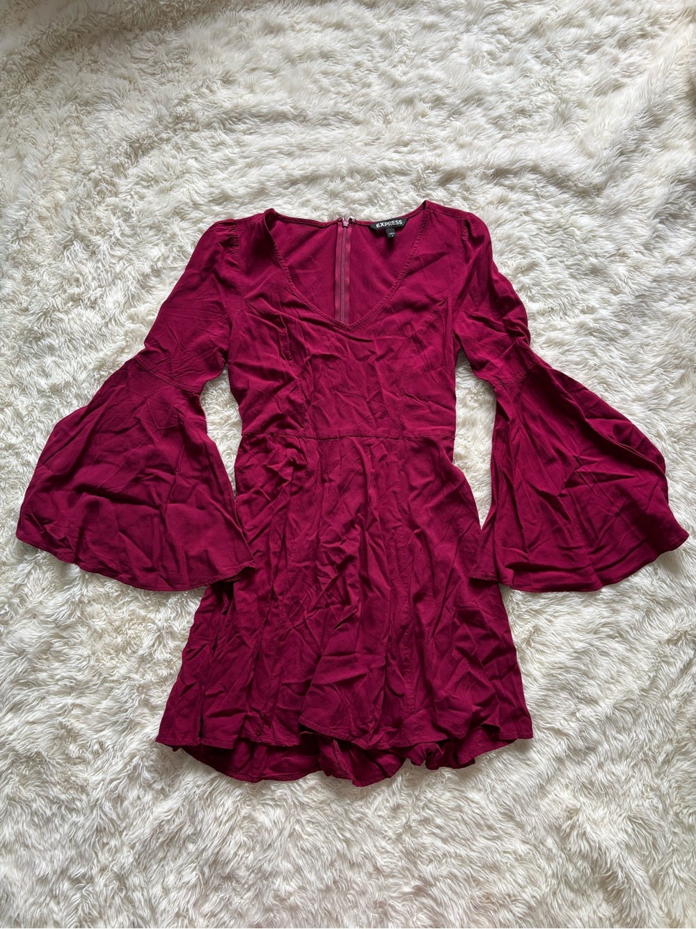 Express Burgundy Bell Sleeve Long Sleeve Mini Dress